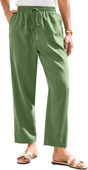Womens Pants, Peasant Pants Straight Leg Linen Casual Loose 2025 Stretchy Elastic