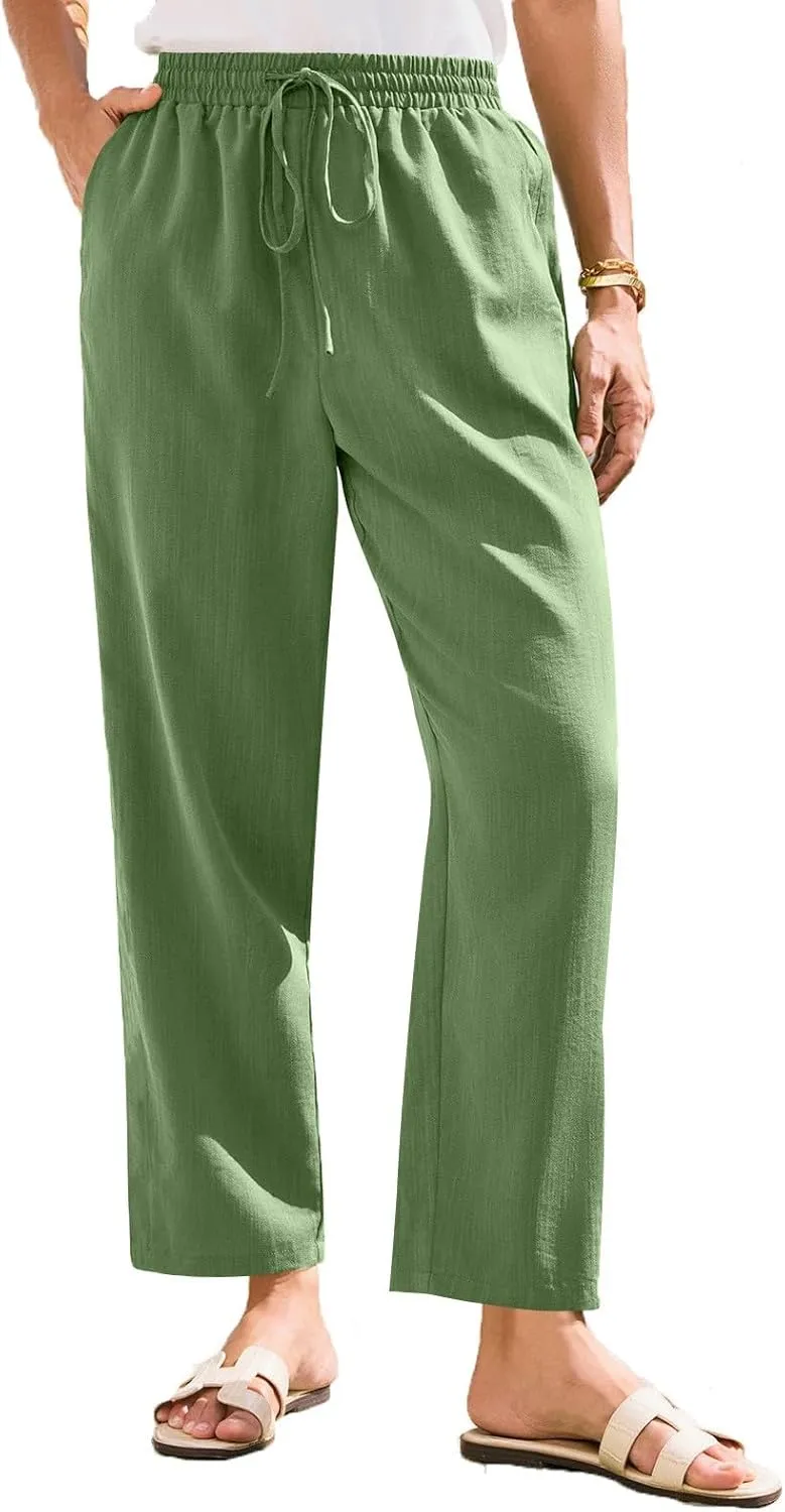 Womens Pants, Peasant Pants Straight Leg Linen Casual Loose 2025 Stretchy Elastic