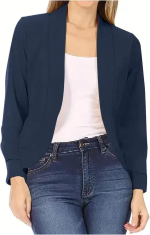 Womens Plus Size Blazer Trendy Solid Collarless Open Front Cardigan Jacket Casual Daily Work Versatile Slim Fall 2024
