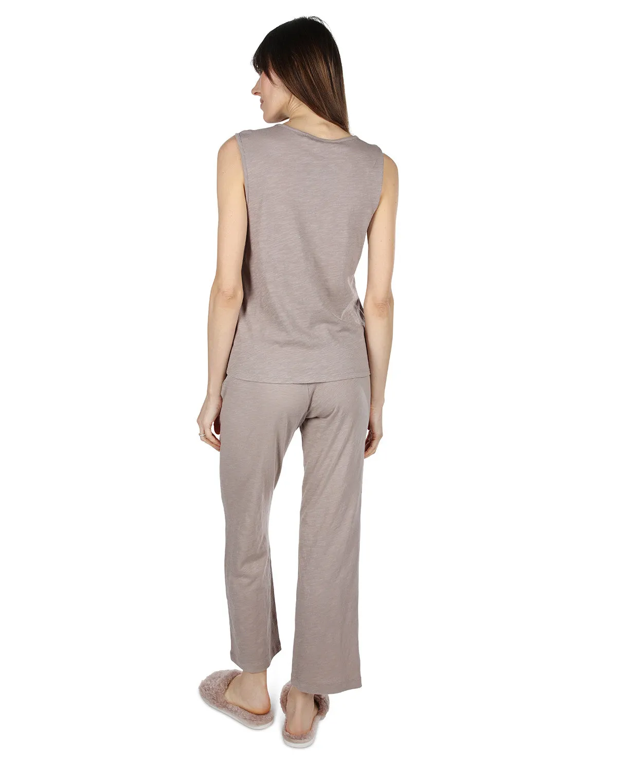 Women's Relaxed Fit 100% Cotton Slub Knit Pants and T-Shirt Set