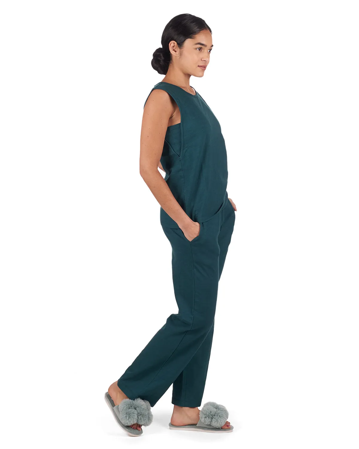 Women's Relaxed Fit 100% Cotton Slub Knit Pants and T-Shirt Set