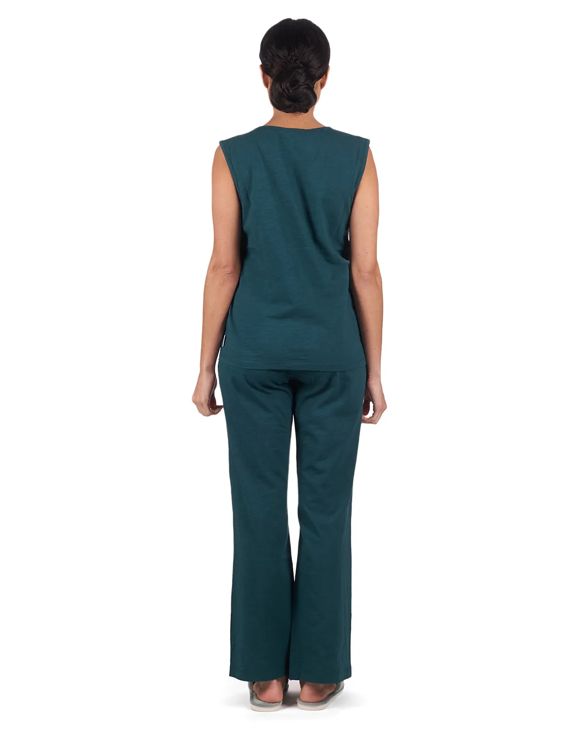Women's Relaxed Fit 100% Cotton Slub Knit Pants and T-Shirt Set