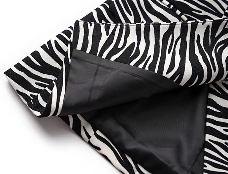 Womens Zebra Stripe Pattern Vinatge Corduroy Blazer Notched Lapel Slim Blazers Jackets