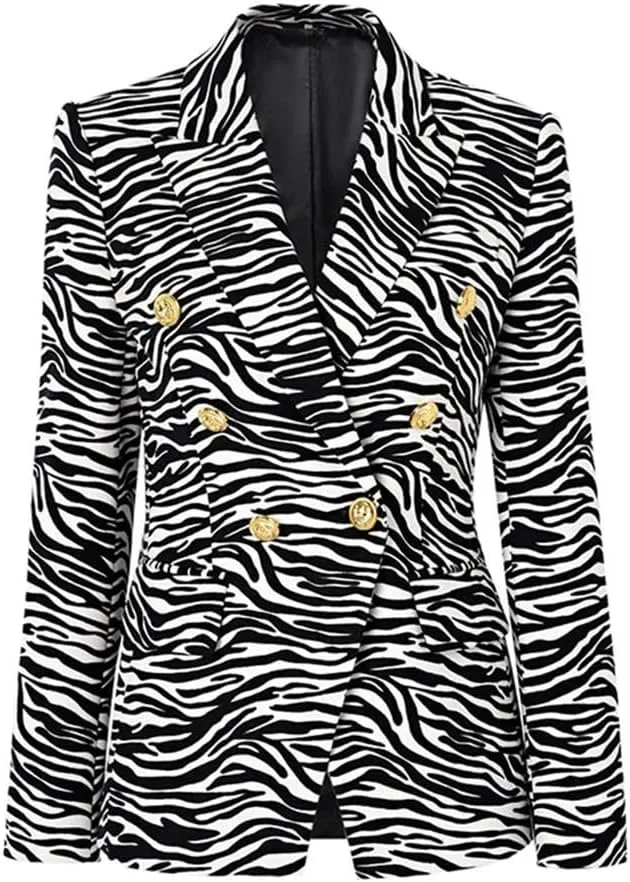 Womens Zebra Stripe Pattern Vinatge Corduroy Blazer Notched Lapel Slim Blazers Jackets