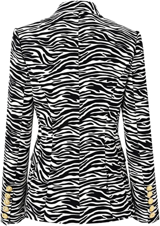 Womens Zebra Stripe Pattern Vinatge Corduroy Blazer Notched Lapel Slim Blazers Jackets