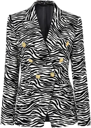Womens Zebra Stripe Pattern Vinatge Corduroy Blazer Notched Lapel Slim Blazers Jackets