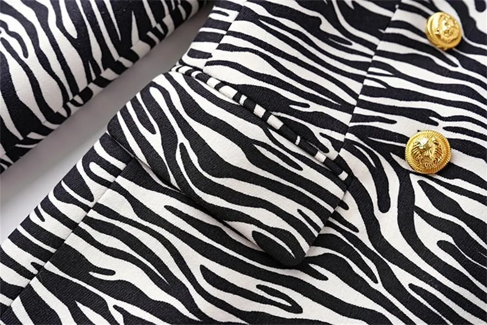 Womens Zebra Stripe Pattern Vinatge Corduroy Blazer Notched Lapel Slim Blazers Jackets