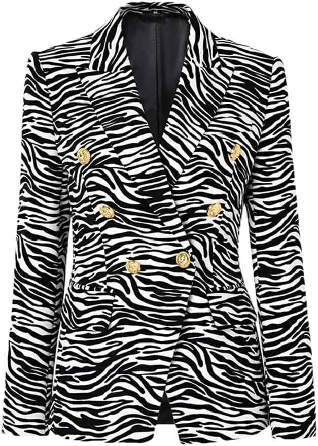 Womens Zebra Stripe Pattern Vinatge Corduroy Blazer Notched Lapel Slim Blazers Jackets