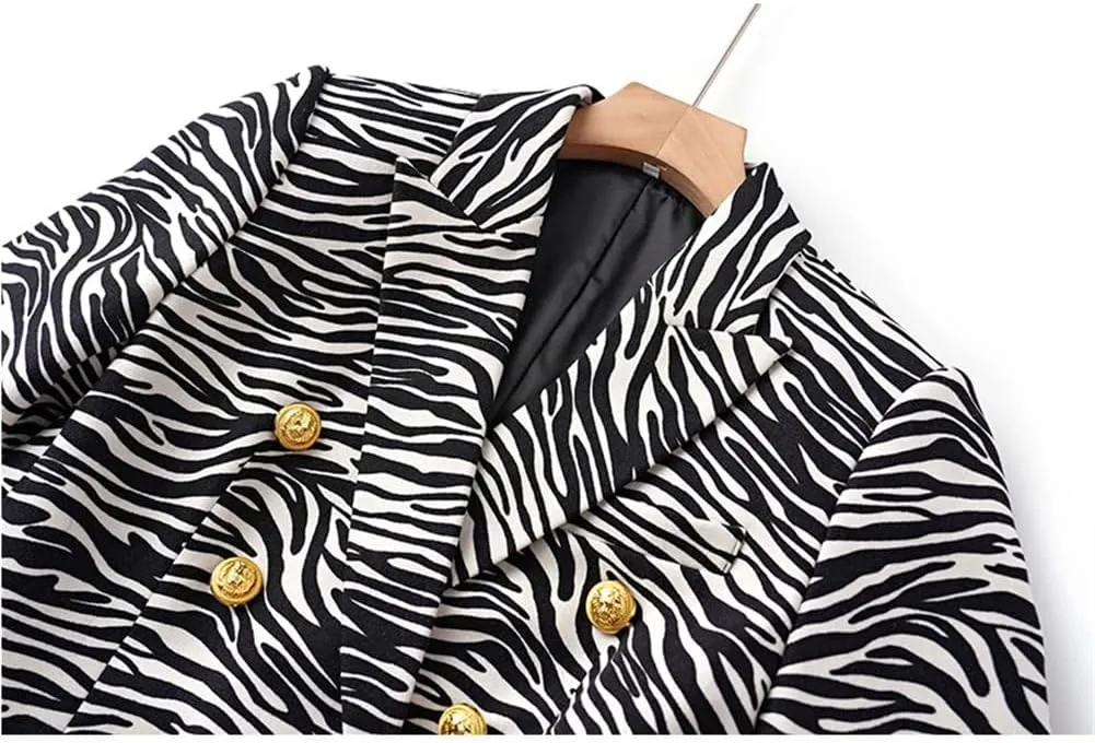Womens Zebra Stripe Pattern Vinatge Corduroy Blazer Notched Lapel Slim Blazers Jackets
