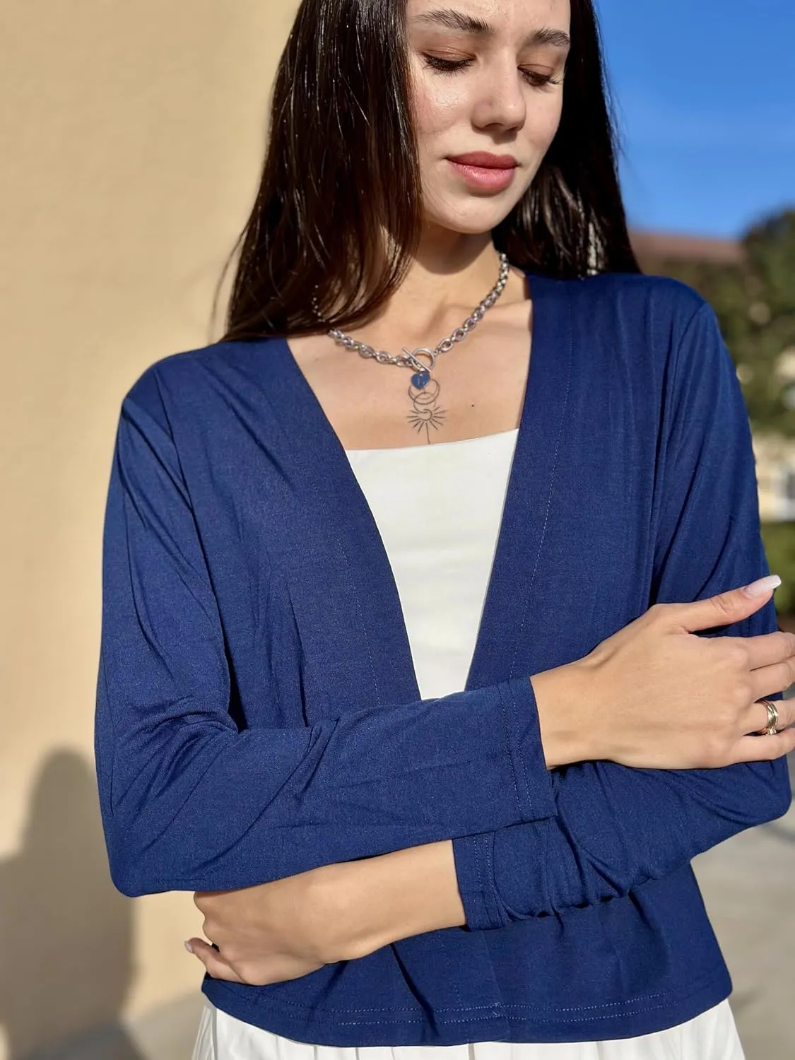 Zeagoo Women's Lightweight Summer Cardigan Cropped Long Sleeve Shrug Thin Open Front Sheer Bolero for Dresses
